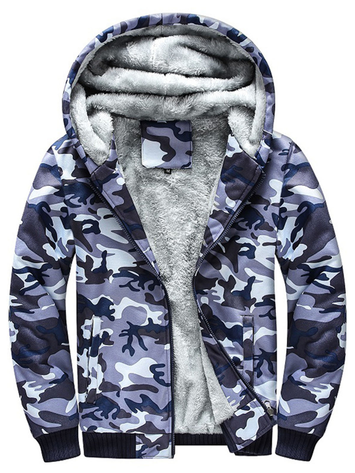 Man Casual Fleeced Hoodie Printed Coats