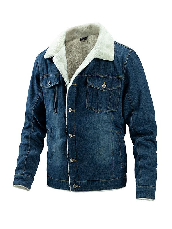 Men'S Plus Fleece Warm Denim Jacket