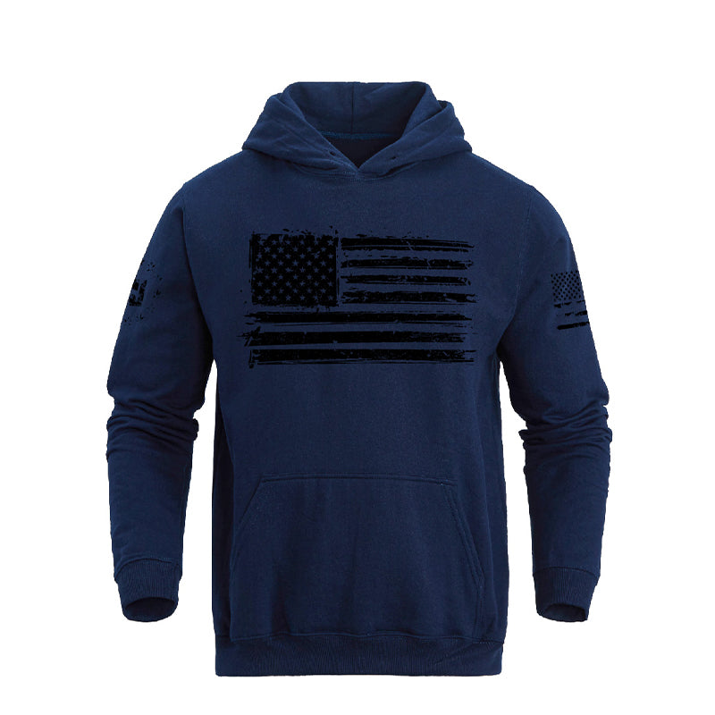 Men's 100% Cotton Regular Fit Retro American Flag Graphic Hoodie