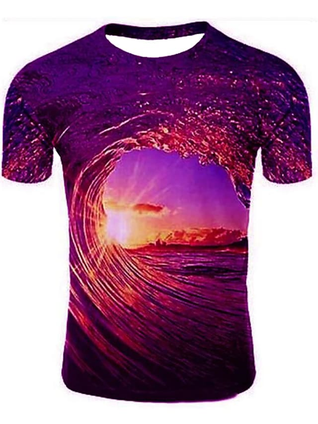 Men's 3D Abstract Print T-Shirt Light Purple L