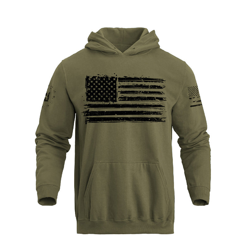 Men's 100% Cotton Regular Fit Retro American Flag Graphic Hoodie