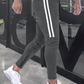 Men's Slim Stretch Waist Two-Bar Striped Print Sweatpants Black S