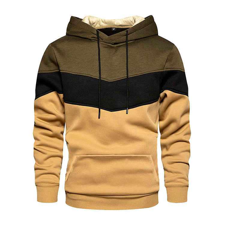 Men's loose color matching casual sports hooded sweatshirt