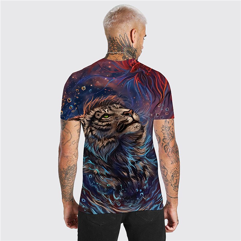 Men's Unisex T shirt 3D Print Graphic Prints Lion Crew Neck Daily Holi Blue M