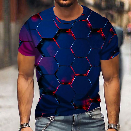 Men's 3D Abstract Print T-Shirt Blue S