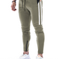 Men's Slim Stretch Waist Two-Bar Striped Print Sweatpants Black L
