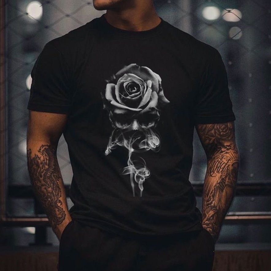 Skull Rose Art Print Short Sleeve T-shirt