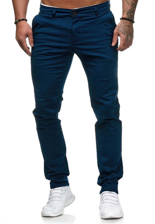 Men's casual slim solid color trousers