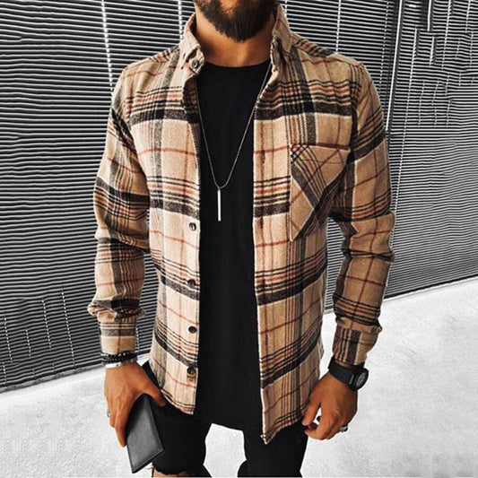 Men&#039;s Brown Plaid Casual Shirt Brown S