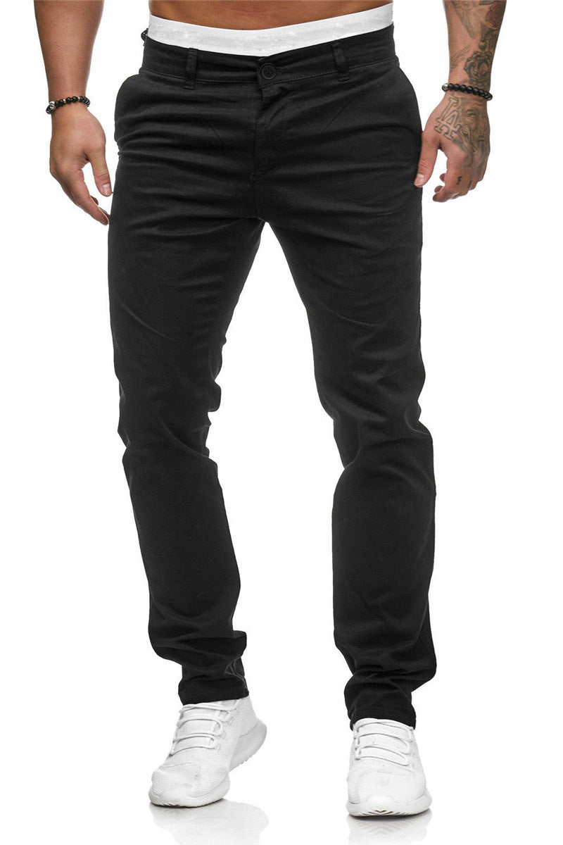 Men's casual slim solid color trousers