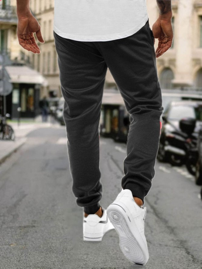 Men's Stretch Waist Stitching Contrast Sports Pants Black XXL