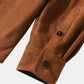 Mens Faux Suede Flap Pocket Lapel Solid Casual Long Sleeve Shirts
