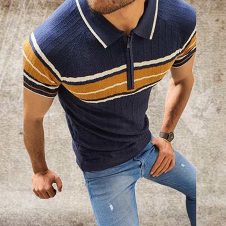 Men&#039;s Striped Short Sleeve Knit T-shirt Light Blue M