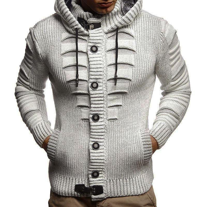 Men Cut-out Pattern Cap Collar Cardigan