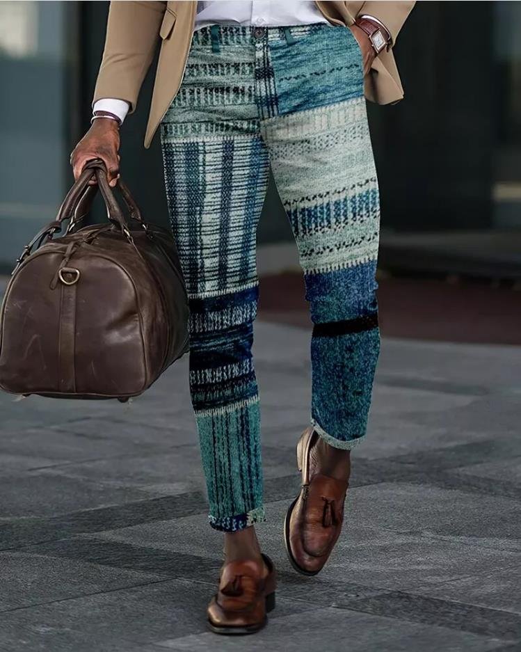 Retro Printed Casual Men's Suit Pants