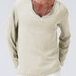 Linen ethnic style loose men's V-neck solid color long-sleeved t-shirt
