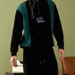 Mens Corduroy Letter Embroidery Patchwork Zip Pullover Sweatshirt Two Pieces Outfits