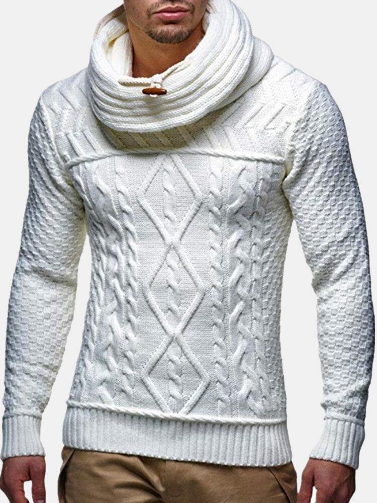 Mens Turtleneck Cable Warm Long Sleeve Knitted Sweaters