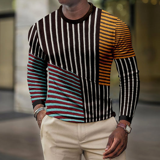 LONG SLEEVE FASHION CONTRAST COLOR ROUND NECK MEN'S TOP