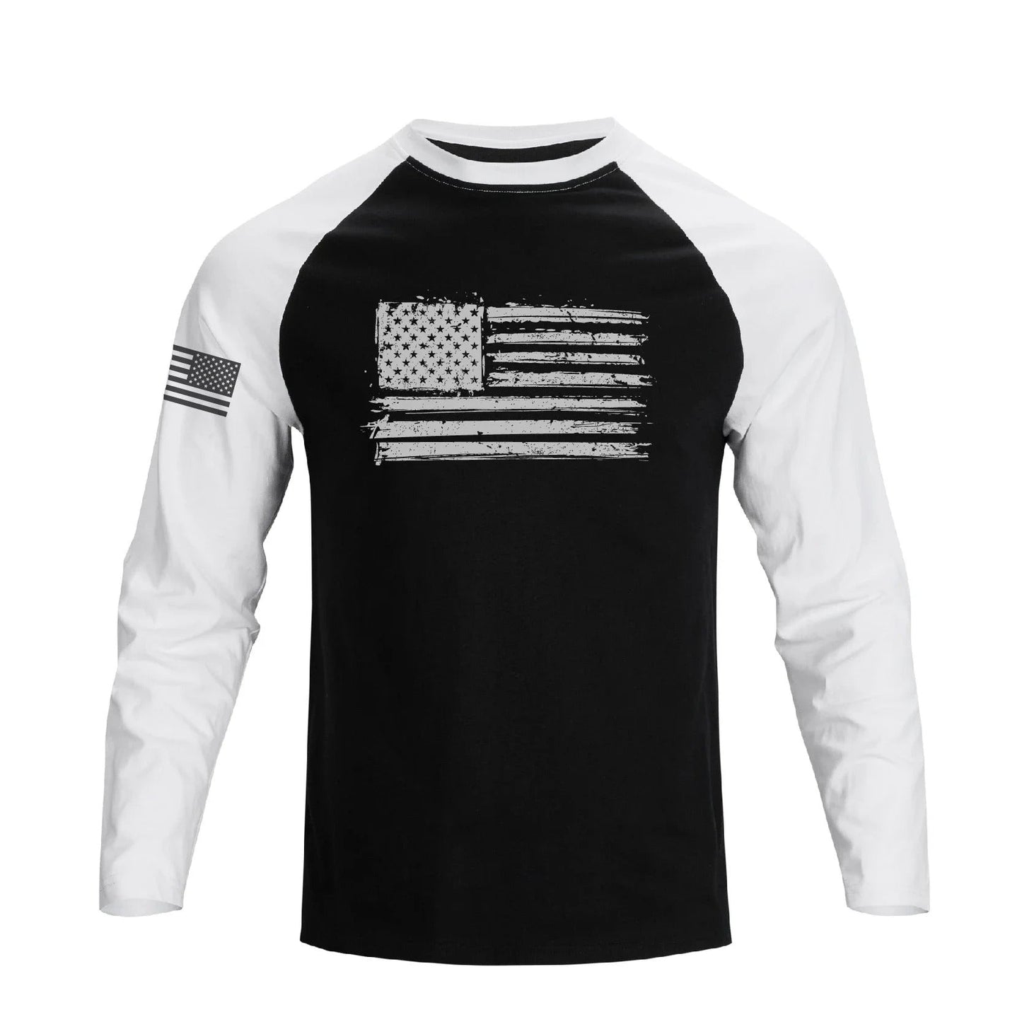 Men's 100% Cotton American Flag Graphic Raglan Sleeve Long Sleeve T-shirts