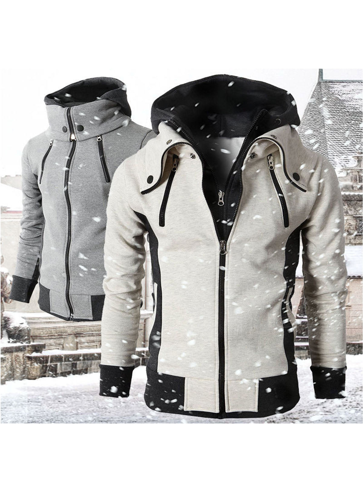 Man Casual Fleeced Hoodie Solid Coats