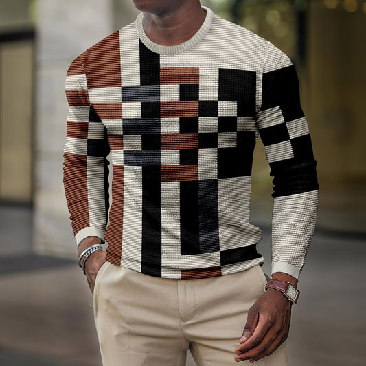 LONG SLEEVE FASHION CONTRAST COLOR ROUND NECK MEN'S TOP