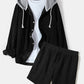 Mens Solid Corduroy Hooded Shirt Casual Two Pieces Outfits With Drawstring Shorts