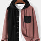 Mens Corduroy Two Tone Patchwork Preppy Drawstring Hooded Shirts