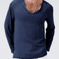 Linen ethnic style loose men's V-neck solid color long-sleeved t-shirt
