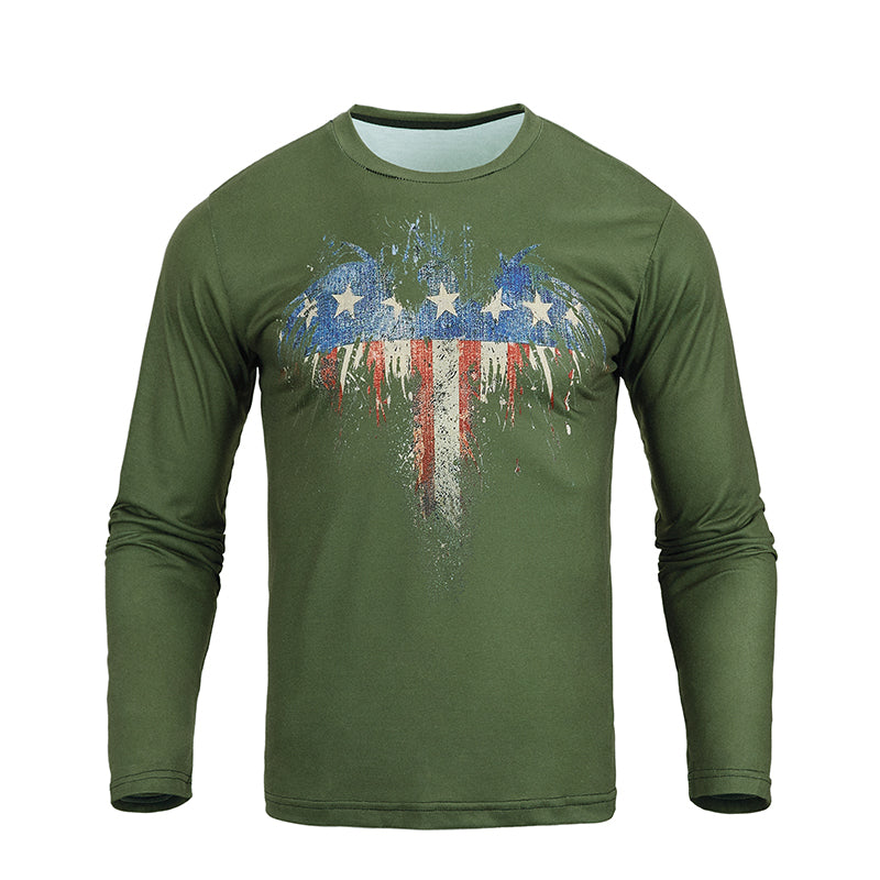 Men's Patriotic American Flag Graphic Long Sleeve T-shirts