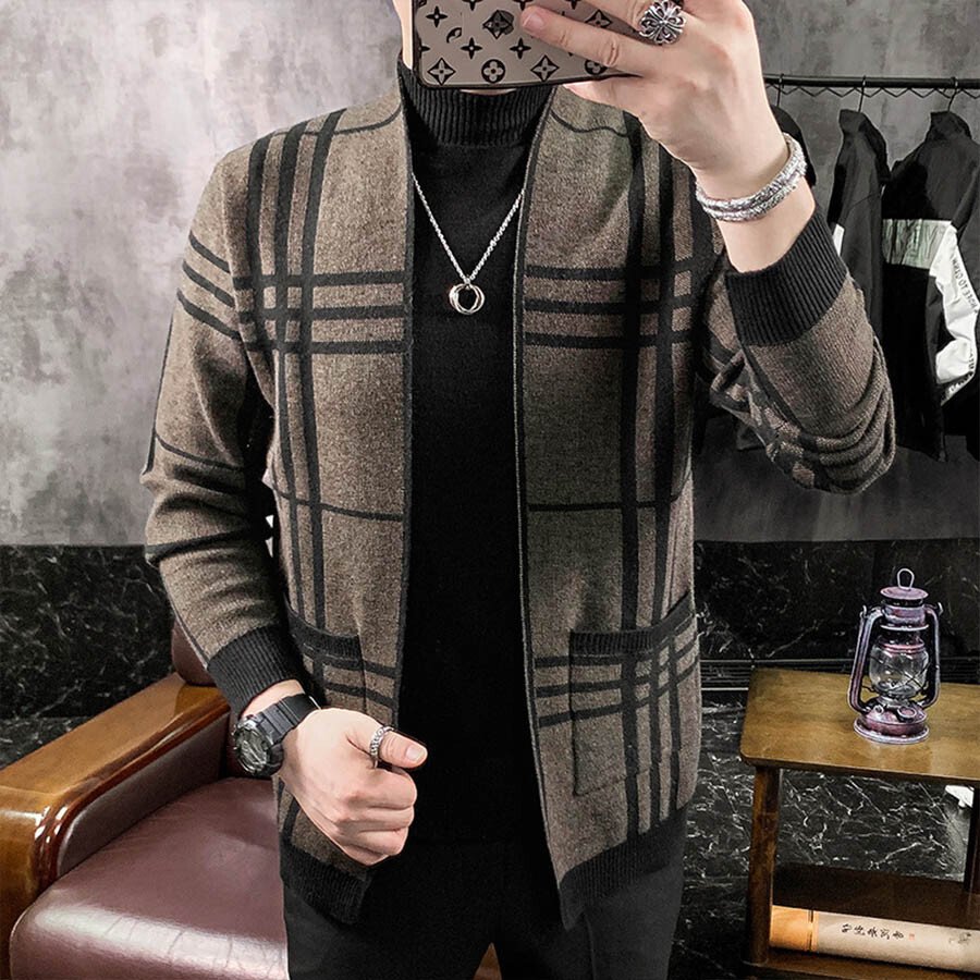 Men&#039;s Casual Knitted Cardigan Top Grey L