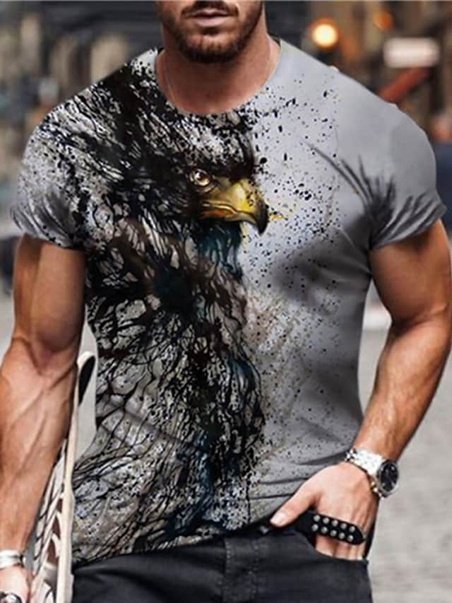 Men's 3D Abstract Print T-Shirt Gray S