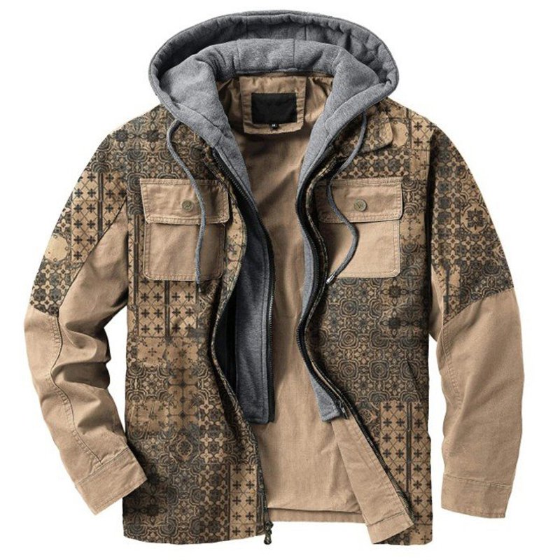 Men's ethnic pattern casual fake two-piece long-sleeved jacket