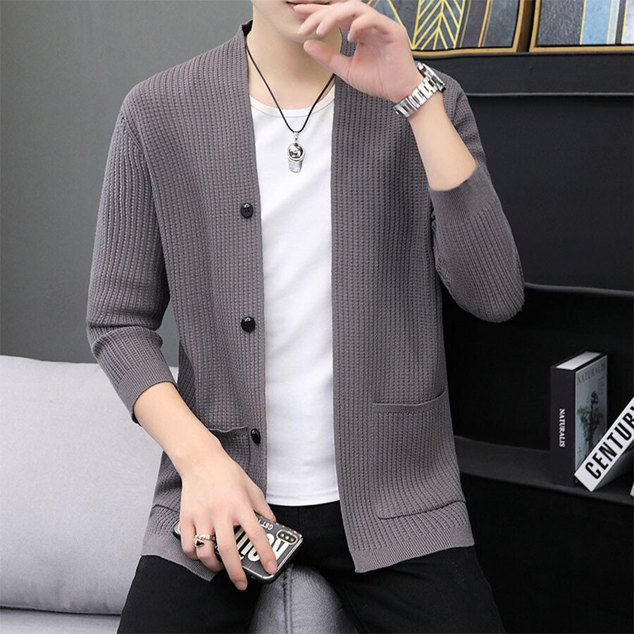 Men&#039;s Casual Knitted Cardigan Top Black L