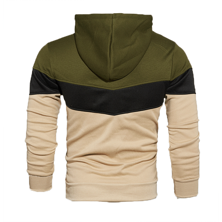 Men's loose color matching casual sports hooded sweatshirt