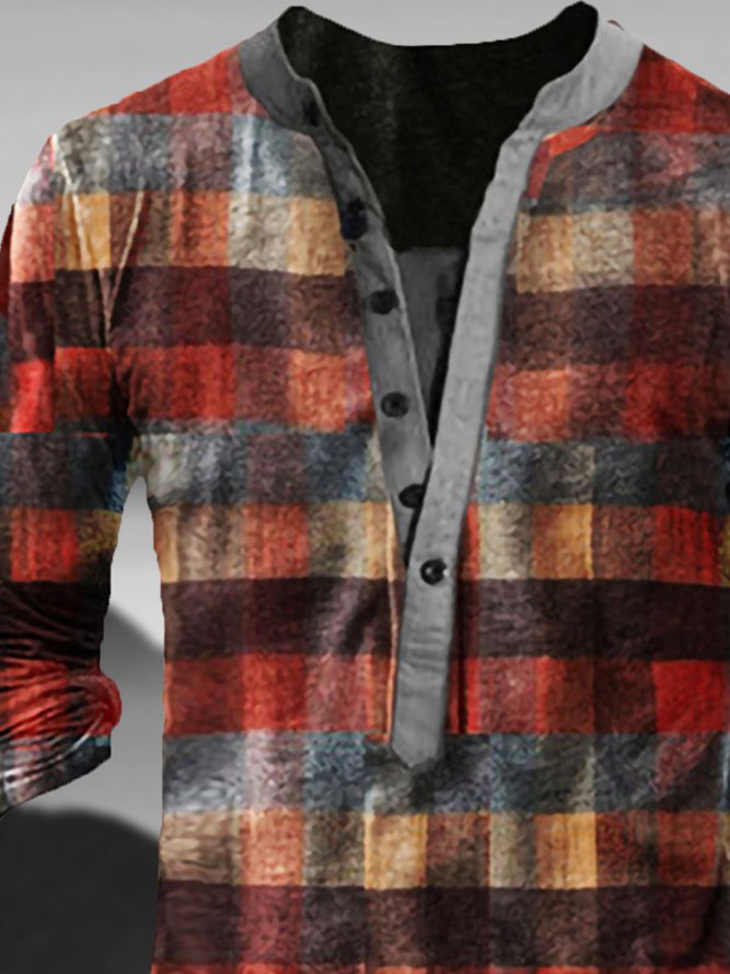 Men's Plaid Half Cardigan Long Sleeve T-Shirt color1 M