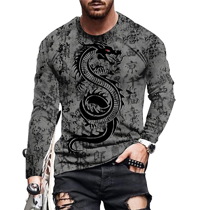 Men's Unisex T shirt 3D Print Dragon Graphic Prints Crew Neck Daily Ho Gray S