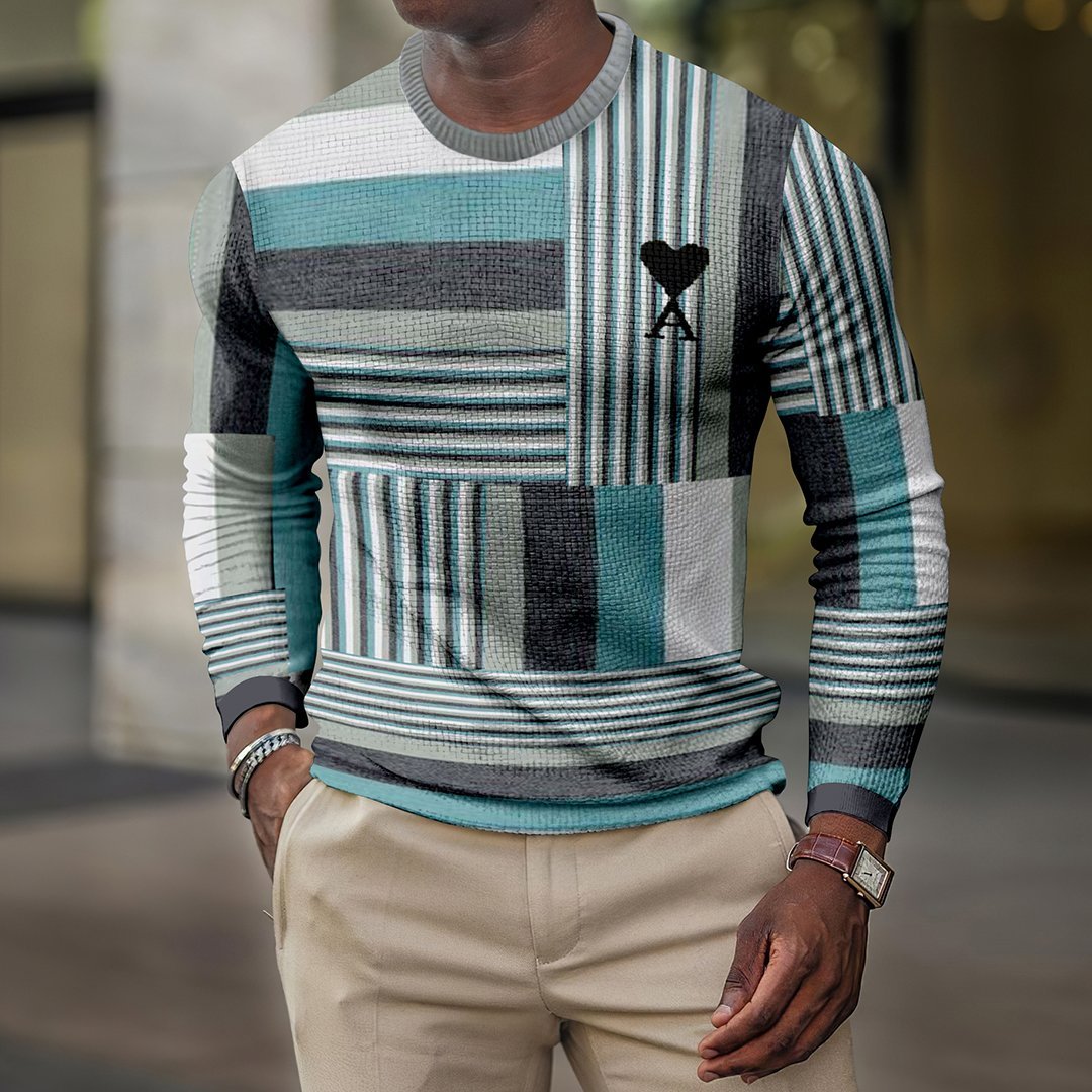 LONG SLEEVE FASHION CONTRAST COLOR ROUND NECK MEN'S TOP