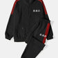 Mens Side Stripe Character Embroidery Zip Jacket Corduroy Two Pieces Outfits