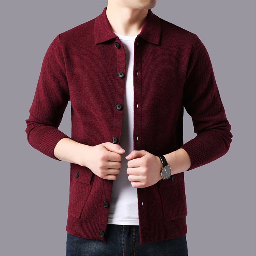 Men&#039;s Casual Knitted Cardigan Top Black L