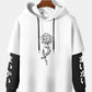 Mens Rose Japanese Sleeve Print 2 In 1 Casual Drawstring Hoodies