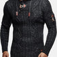 Mens Cable Knitted Toggle Front Warm Hooded Sweaters