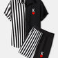 Mens K Poker Print Striped Patchwork Streetwear Two Piece Outfits