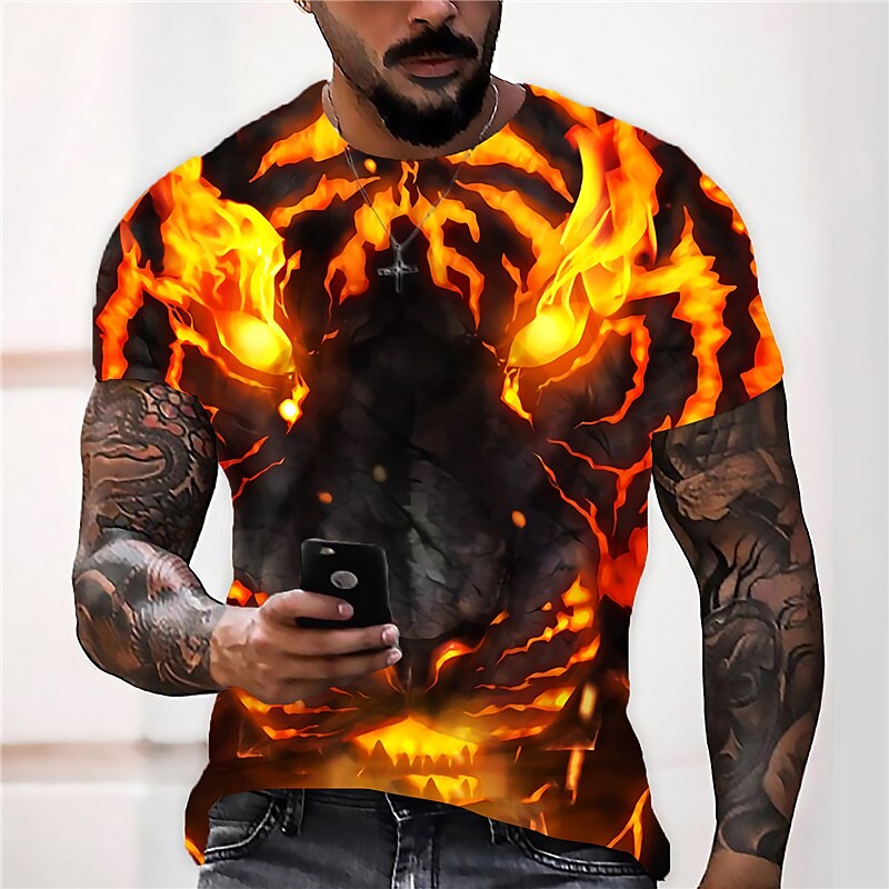 Men's Unisex T shirt 3D Print Graphic Prints Flame Crew Neck Daily Hol Orange S