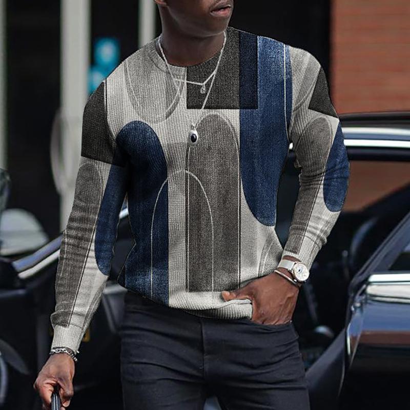 Men's gradient geometric print casual knitted long-sleeved sweater