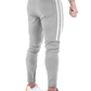 Men's Slim Stretch Waist Two-Bar Striped Print Sweatpants Light Grey M