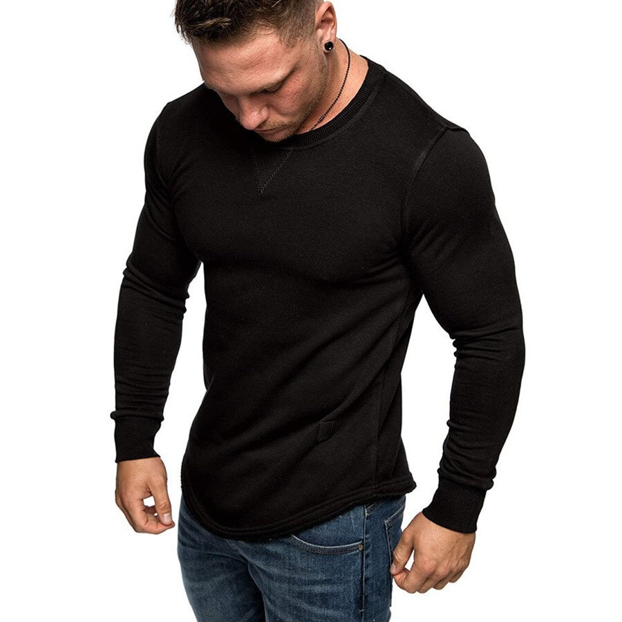 Men Long Sleeve Patchwork Casual Sweatshirt Black M