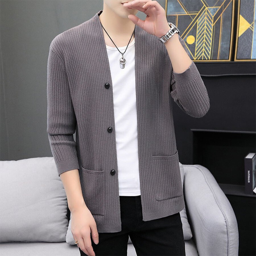 Men&#039;s Casual Knitted Cardigan Top Black XL