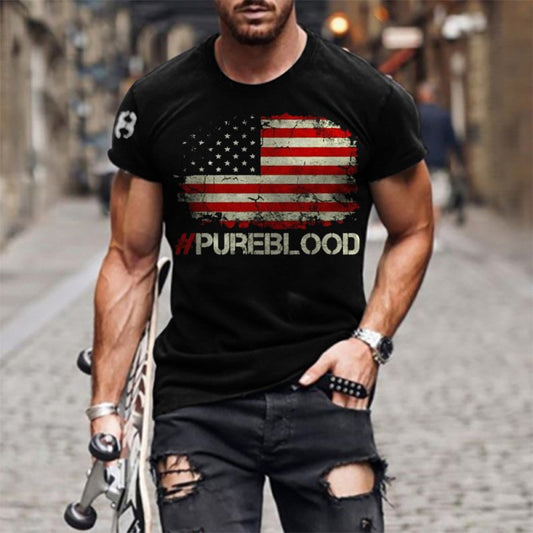 Purebl Ood American Flag Men's Tactical Casual Cotton T-Shirt