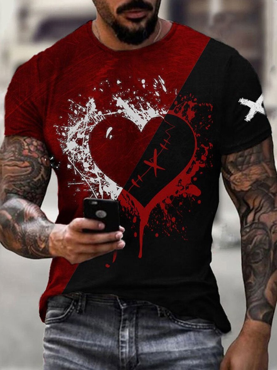 Men's Love Casual Round Neck Short Sleeve